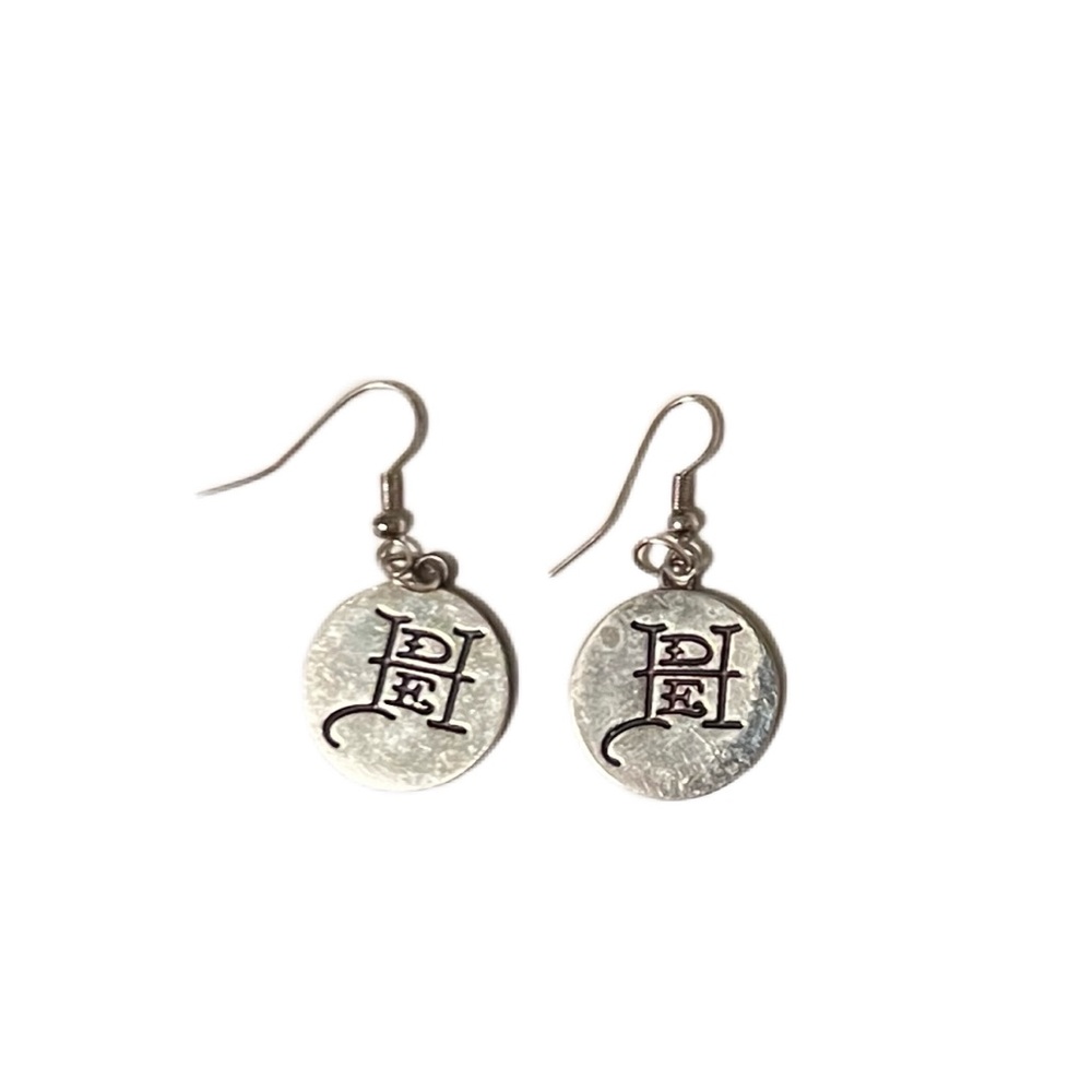 Ed Hardy Gold Drop Earrings Vintage Style “EdH” Designer Logo Engraved